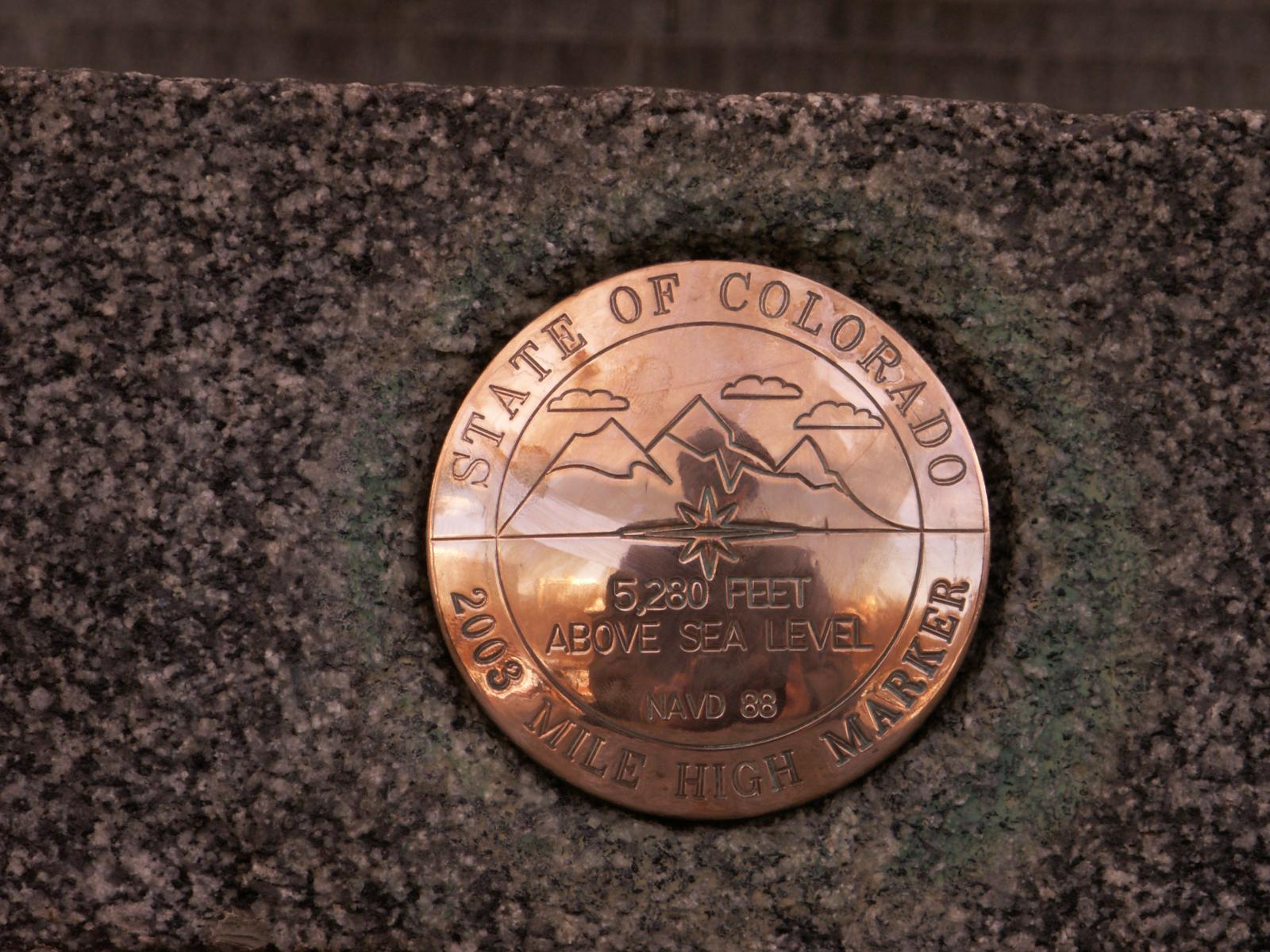 state of colorado 2003 mile high marker 5280 feet above sea level