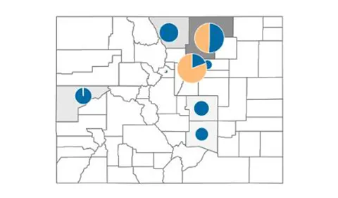 Map of Colorado with small pie charts